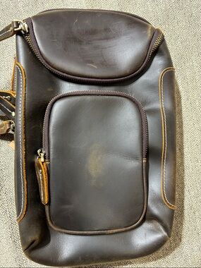 New Men's Dark Brown Leather Sling Bag - Classic Carry weathered leather